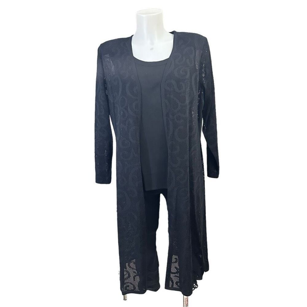 MISOOK Black‎ 2 Piece  Long Mesh Knit Cardigan & Tank Top size Medium